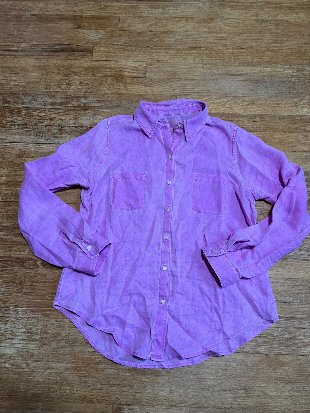 Lilly Pulitzer Purple Sea View Button Down Shirt Linen Long Sleeve size small